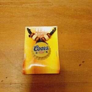 Coors Bottle Cap Necklace Beer Real  Leather Cord New Yellow Beach Jewelry